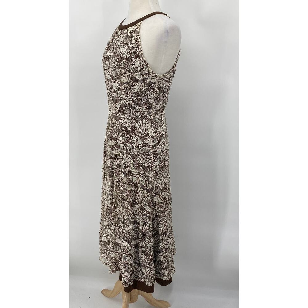 Vintage Joseph Ribkoff Midi Dress Lace Overlay Sleeveless High Neckline Brown M - Picture 4 of 7